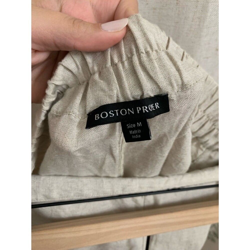 Boston Proper Malibu Embroidered Pull On Linen Blend Wide Leg Crop Cream Pant M - Picture 8 of 8